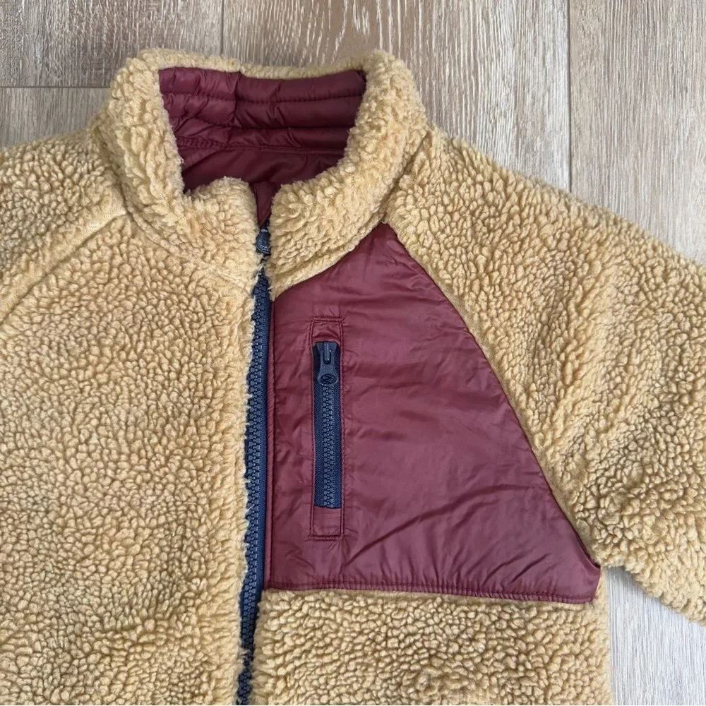 Gap Kids Reversible Puffer Sherpa Jacket Size 5 Years Brown Dark Claret